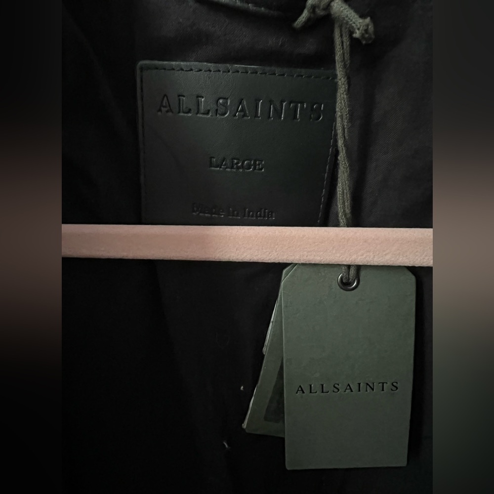 AllSaints Cora Leather Snap Back Collar Jacket Men’s Size Large in Jet Black - Picture 4 of 9